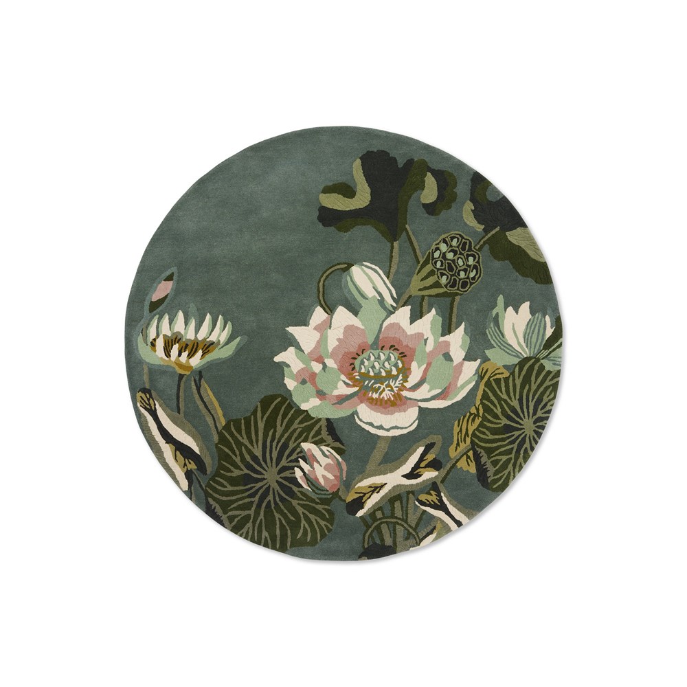 Waterlily Round Rugs 38608 by Wedgwood in Midnight Pond Blue